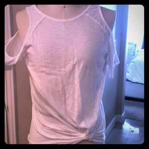 White tee cold shoulder tie knot